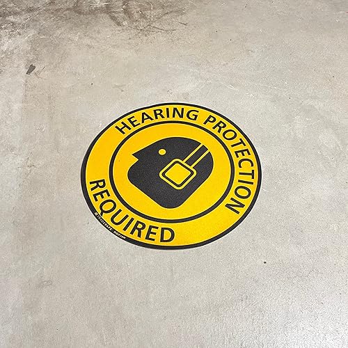TRADESAFE Safety Glasses Required Anti-Slip Floor Sticker - Eye Protection Required Caution Sign, Peel and Stick Adhesive Vinyl Sign, ANSI-Compliant, 17” Diameter Round Sticker - Poueer