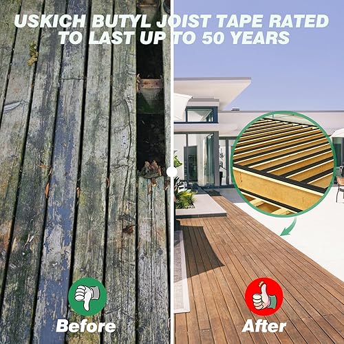 USKICH Deck Joist Tape, 2' x 50' Butyl Waterproof Flashing Tape - 10 Pack for Decking, Long-Lasting Protection Guard - Poueer