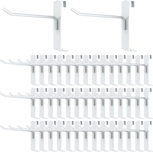 50 Pieces Gridwall Hooks Gridwall Panel Hooks Metal Gridwall Hanging Hangers Gridwall Accessories Gridwall Pegs for Retail Shop Display Trade Garage Storage (White, 6 Inch) - Poueer