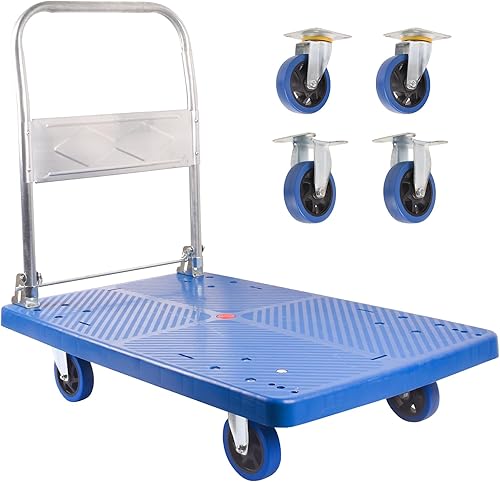 1320LBS Push Cart Dolly,Foldable Platform Truck Dolly with 360° Swivel Wheels, Space-Saving Design, Heavy Duty Hand Flatbed Cart Moving Cart for Loading,Groceries, Garage, Warehouse - Poueer