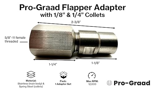 Flapper Adapter 5/8 UNC Thread with 1/8” & 1/4' Collet - Converts Angle Grinders to Rotary Tools - Compatible with 5/8”-11 Threaded Angle Grinders - Poueer