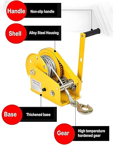 Heavy Duty Hand Winch,Two-Way Self-Locking Device Small Manual Winch,Hand Winch for Boat Trailer with Automatic Brake,Easy to Use and Control ,2600lbs,Bare Metal - Poueer