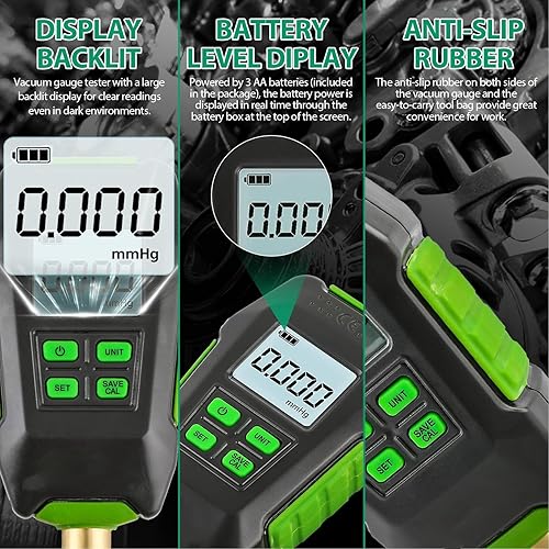 Micron Gauge, Digital Vacuum Gauge Professional Micron Meter with Large Backlit Display for Atmospheric Environment - Poueer
