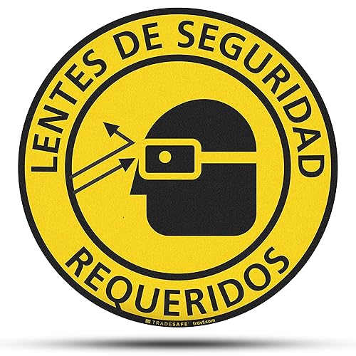 TRADESAFE Safety Glasses Required Anti-Slip Floor Sticker - Eye Protection Required Caution Sign, Peel and Stick Adhesive Vinyl Sign, ANSI-Compliant, 17” Diameter Round Sticker - Poueer