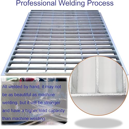 Galvanized Steel Drain Grate with Base, 16x16 Outdoor Drain Cover and Frame, B Class Sewer Grate with Lip, Durable Heavy Duty Channel Grate, Sliver Square Drainage Grate Driveway - Poueer