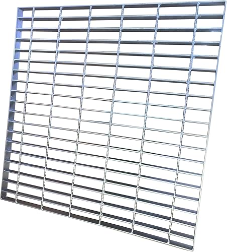 Galvanized Steel Drain Grate with Base, 16x16 Outdoor Drain Cover and Frame, B Class Sewer Grate with Lip, Durable Heavy Duty Channel Grate, Sliver Square Drainage Grate Driveway - Poueer