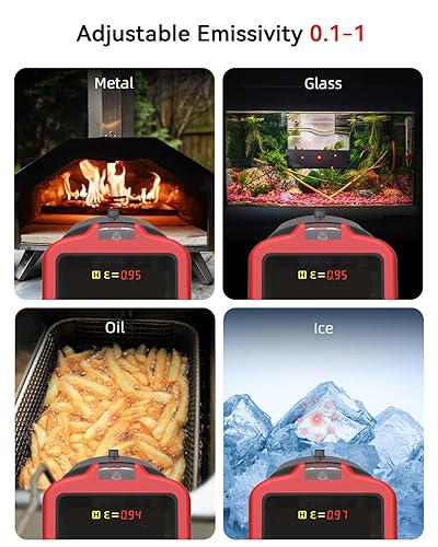 Infrared Thermometer Temperature Gun with Probe -58℉ to 1202℉, Digital Heat Surface Temp Gun, Non-Contact Laser Thermal Gun for Cooking Food, Barbecue Meat, Pizza Oven, Griddle (CM650) - Poueer