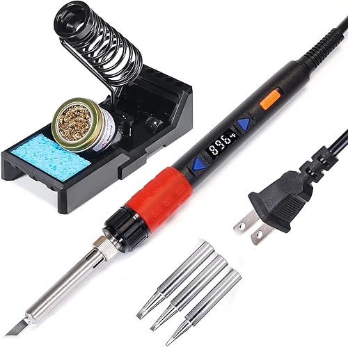 YIHUA 928D-III Soldering Iron,110W High Power, Fully Digital Display °F /°C- Temperature Control Soldering Tool, Accurate 194~896°F, with ON/OFF Switch, Iron Tip, Brass Wool, Automatic Sleep Mode - Poueer