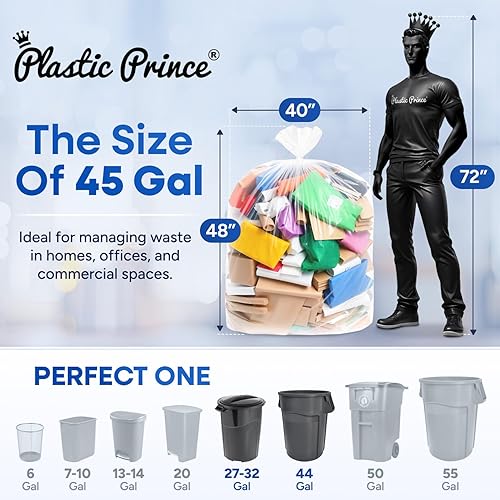 20-30 Gallon Trash Bags, Clear Trash Bags 30'W x 37'L, 8 Micron Clear Garbage Bags, 20-30 Gal High-Density Garbage Can Liners, Fits Square and Round Trash Cans, Pack of 500 - Poueer