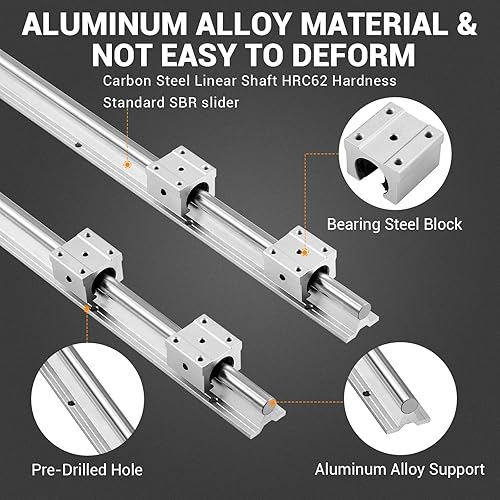 Linear Rail Slide SBR20-1500mm (2 PCS) and 4 PCS 4SBR20UU Bearing Blocks, Linear Bearing CNC Kit for Automated Machines DIY Project and Equipment - Poueer