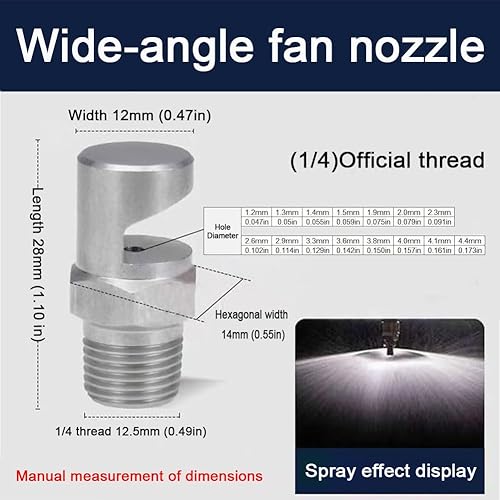 304 stainless steel cleaning nozzle wide angle fan nozzle (1/8, 1/4, 3/8, 1/2, 3/4BSPT) high pressure k wall cleaning nozzle flood flat nozzle 1/2 wide angle fan nozzle (Hole diameter 7.5mm) 5pcs - Poueer