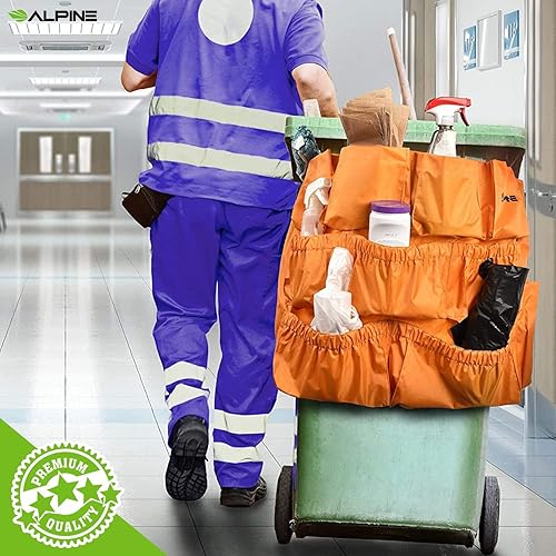 Alpine Trash Can Caddy Bag - 12 Pockets Commercial Cleaning Caddy Bag for Brute & all Industrial Trash Cans & Garbage Bins - Heavy Duty Washing Machine Friendly Yellow Trash Can Caddy Bag with Straps - Poueer