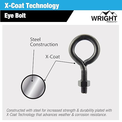Wright Products Eye Bolt, 10-Pack, 4-inch x .5 inch, Heavy-Duty, Weather-Resistant for Outdoor & Indoor Use - Multipurpose Eye Bolt for Hanging Plants, Decorations, DIY Projects, Matte Black - Poueer