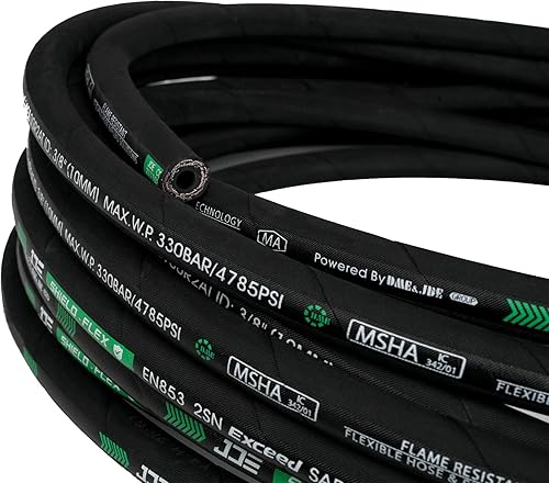 Haichy 1/4 in x 50 ft Hydraulic Hose, 5800 PSI, Black, Rubber, Hydraulic Hose, 1 each - Poueer