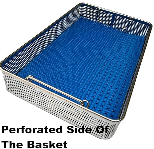 304 Stainless Steel Surgical Instrument Sterilization Basket with Lid, High-Temperature & High-Pressure Medical Tray, Silicone Pad, Punched Holes, Dental Tray for Sterilization (17.7in)(18.9in*9.8in*2 - Poueer