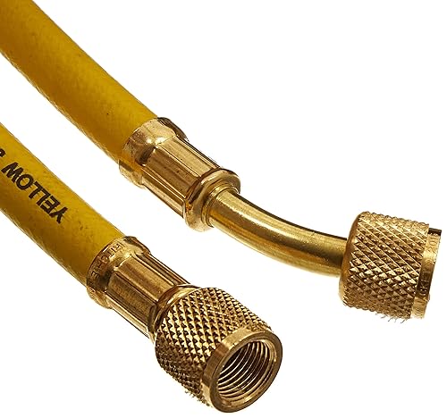 Yellow Jacket 18172 Plus II 3/8''B' Charging Hose 3/8' Straight Flare x 3/8' 45 Degree, 72', Yellow - Poueer