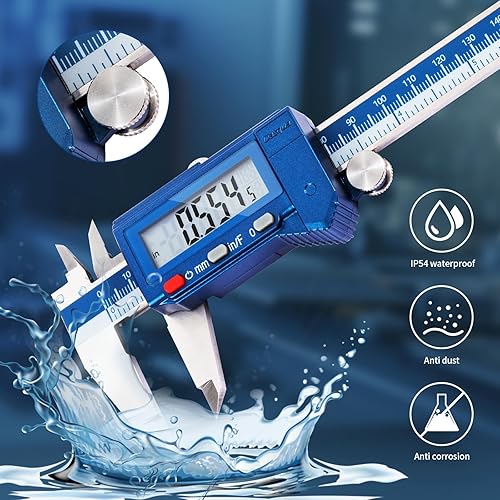 Dasqua 6 Inch/150mm Digital Caliper Electronic Industrial, Stainless Steel, with Large LCD Screen and Storage Case Auto Off Featured Measuring Tool, Resolution 0.0005'/0.01mm, Accuracy 0.001”/0.02mm - Poueer