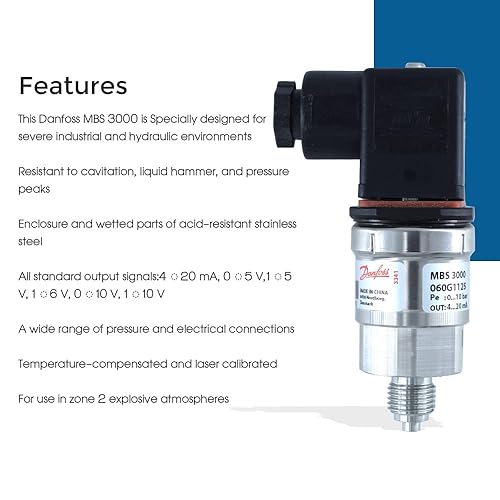 Heavy Duty Pressure Transmitter Transducer (Range: 0 to 1 bar) G ¼ Thread with 4-20mA for Industrial, Hydraulic Applications & HVAC by | Model: MBS 3000 Pack of - Poueer