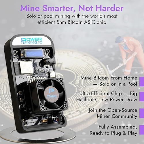 Bitaxe Gamma 601 ASIC Bitcoin Miner | 1.1 TH/s @ 18W | BM1370 Chip (Antminer S21 Pro) | Wi-Fi | USB-C | AxeOS | Open Source | Made in Europe | Incl. Power Supply & Stand - Poueer