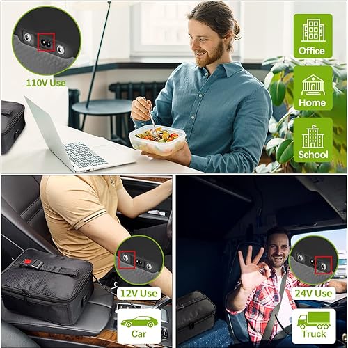 Portable Oven, 12V 24V 110V Car Food Warmer Portable Personal Mini Oven Electric Heated Lunch Box for Meals Reheating & Raw Food Cooking for Road Trip/Camping/Picnic/Family Gathering(Black) - Poueer
