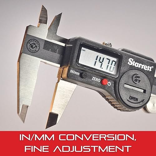Starrett Stainless Steel Electronic Slide Caliper - 0-12' Range, .0005' Resolution, LCD Display, Fine Adjustment Thumb Wheel, in/mm Conversion - EC799A-12/300 - Poueer