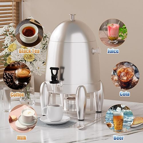 Commercial Beverage Dispenser with Stand, 3 Gallon Stainless Steel Cold and Hot Water Drink Dispenser, Heating Chafer Coffee Urn with Spigot for Coffer Tea Serving on Parties, Events, Catering - Poueer