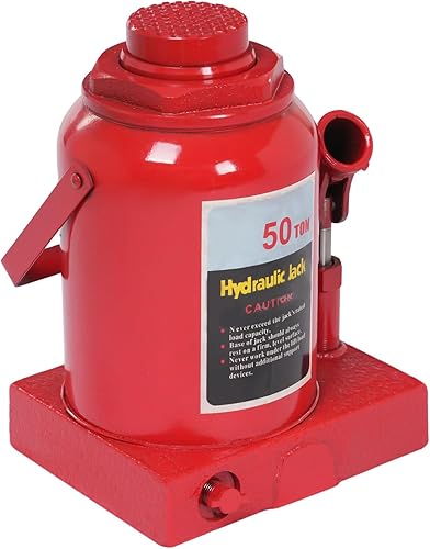 Hydraulic Welded Bottle Jack 50T(110,231lbs) Capacity for Auto Repair and House Lift, Red - Poueer