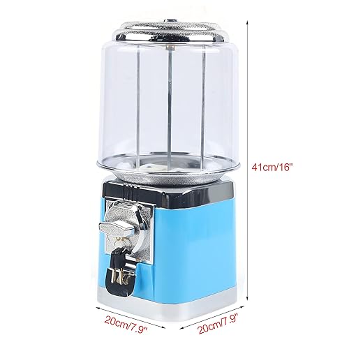 25-Cent Candy Vending Machine with Alloy Shell, PC Transparent Panel, 600 Coin Capacity, Flat Candy Dispenser for Malls, Game Halls, Shops,Blue/Yellow (Blue) - Poueer