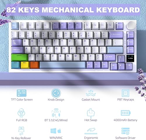 ATTACK SHARK X820ULTRA Wireless Gaming Mechanical Keyboard with TFT Smart Display&Knob,Side Printed PBT,Gasket Mounted 75% TKL Keyboard,BT5.0/2.4GHz/USB-C,RGB Backlit（White Contour,Shark Switch - Poueer