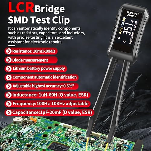 LCR Meter Smart SMD Tweezers Component Tester Diode Capacitance Resistance Measurement 9999 Count Portable Tools - Poueer