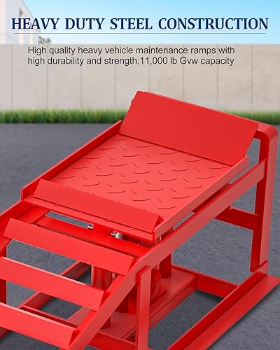 Hydraulic Car Ramps, 4-Position Adjustment, 5T 11000lbs Low Profile Car Lift Service Ramps Truck Trailer Garage,Height Hydraulic Vehicle Ramps, Lift Height 11.61-16.21 inches - Poueer
