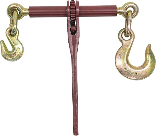Mytee Products 5/16' - 3/8' Heavy Duty Ratchet Load Chain Binder w/Grab Hook on one Side, 1/2' Slip Hook on Other Side - 6,600 Lbs Working Load Limit (4 Pack) - Poueer