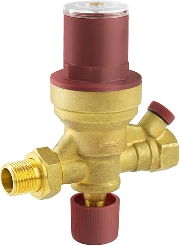 WiseWater Brass Automatic Boiler Fill Valve, Adjustable Pressure,Pressure Gauge Available,Inlet 3/4' Outlet 1/2',Brass adapter with 1 'M to 3/4 'F for Water System - Poueer