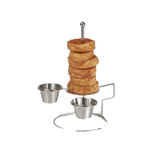 G.E.T. 4-81878 Onion Ring Tower with Two Condiment Cup Holders, Stainless Steel, 4' Diameter x 7'H, Case of 12 - Poueer