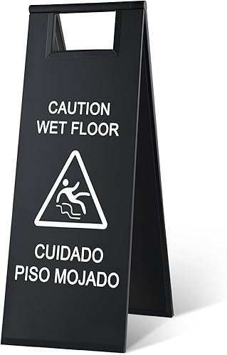 Stainless Steel Wet Floor Caution Sign Bulk 8.8 Pound Portable Foldable Handle Bilingual Safety Sign for Kitchen Restaurant Supermarket Shop Commercial Use Avoid Fall and Slip Accident(Gold) - Poueer