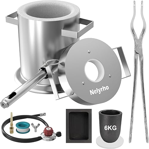 Nelyrho 6KG Propane Metal Smelting Furnace Kit and 1 Piece 7.5KG Graphite Ingot Mold Bundle - Poueer