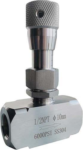 Needle valve 1/2' NPT, 10mm orifice, Micro flow control valve, Accurate dials, stainless steel, Regulating Valve, Instrument Gauge - Poueer