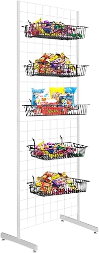 6' x 2' Grid Panel Tower with T Base and Footbeds, White Finish - Poueer