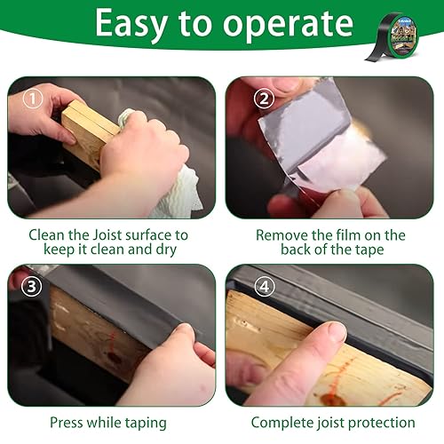 Butyl Joist Deck Tape, 2' X 50' Deck Joist Tape Waterproof Flashing Tape, Weather Resistance Self-Adhesive Joist Tape Decking for Deck Joist Beams Protection(12 Rolls) - Poueer