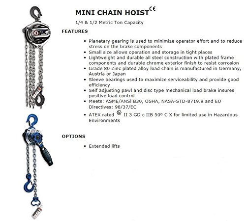 ML003-05 Mini Lever Chain Hoist, 1/4 (0.25) Ton, 05' Lift - Poueer