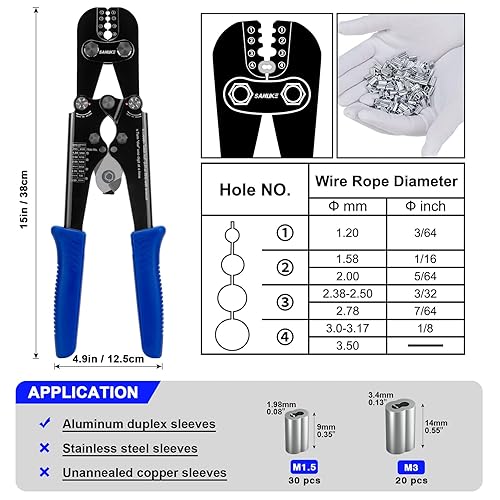 Sanuke Wire Rope Crimping Tool Kit, with 375pcs Wire Rope Aluminum Crimping Loop Sleeves, Crimping from 3/64-inch to 1/8-inch - Poueer