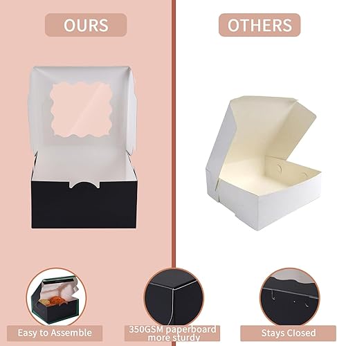 100 pcs 6x6x3 Inches Small Cake Box with Window, Bakery Pastry Cookie Boxes, Mini Pie for Pastry,Dessert,Strawberries,Chocolates, Cupcakes with paper stickers (Brown) - Poueer