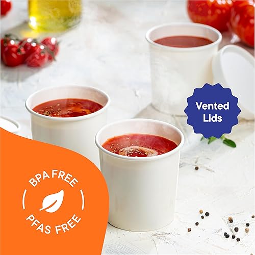 Stack Man Paper Food Container with Lid, Insulated Paper Food Cup with Paper Vented Lid, Hot or Cold to Go Containers - Poueer