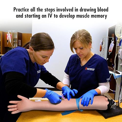 Apprentice Doctor Phlebotomy Practice Kit - Practice IV, Venipuncture, Blood Draws, Injections, & Phlebotomy Skills. (Arm with Practice Kit) - Poueer