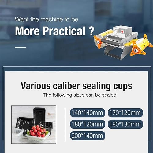 Food Tray Sealer Machine, Takeaway Box Hand Pressure Food Packaging Machine with Temperature Control - Commercial Stainless Steel Vegetables (20 * 14cm) - Poueer