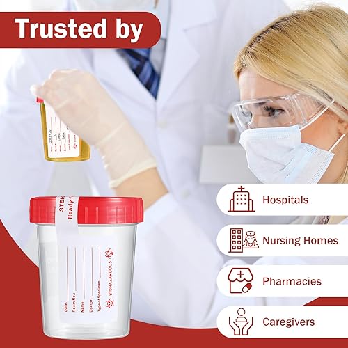 200 Pcs 200 Pcs Urine Specimen Cups with Lids and Evident Seal Urine Sample Cups Collection Cup Disposable for Collection and Testing (Blue Lids) - Poueer