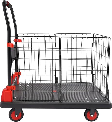 TFCFL Heavy Duty Hand Truck with Cage Cart Dolly Cart Platform Truck Cart with Cage 35.43 * 23.62 * 39.37in with Wheels Load Multipurpose Grocery Cart Shopping Moving Storage (330LBS) - Poueer
