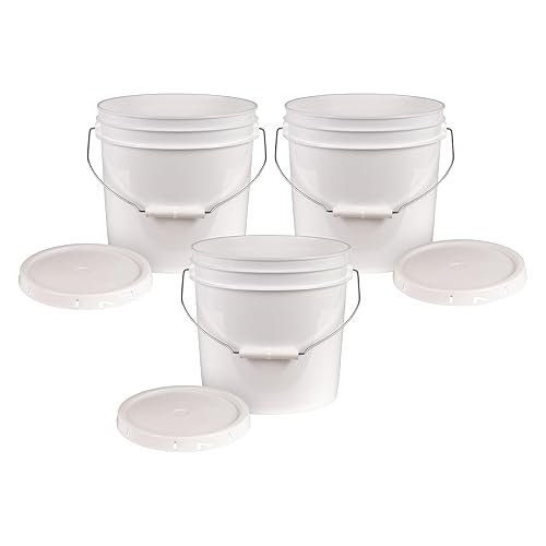 ATERET 2 Gallon White Pail & Lid - Durable Mil All Purpose Pail with Lids - Food Grade - BPA Free Plastic (12 Pack) - Poueer