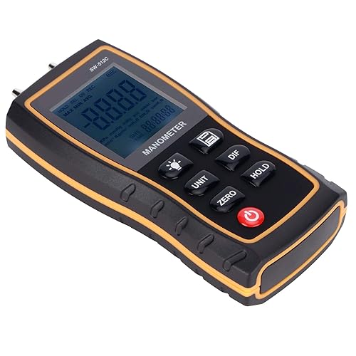 Digital Differential Manometer, Dual Port Pressure Gauge Handheld Air Gas Pressure Gauge Meter 103.42KPA - Poueer