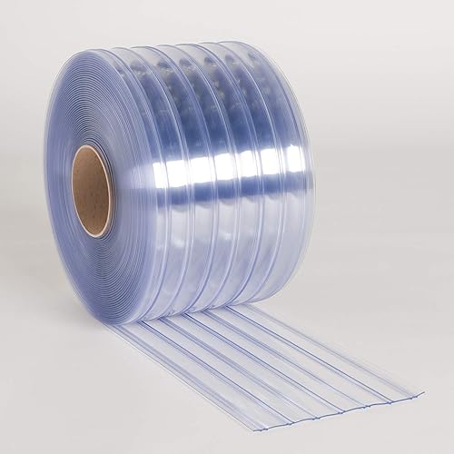 PVC Vinyl Strip Curtain Door Bulk Roll - 8' x .198 Clear Scratch Guard Ribbed PVC Material - 75' Roll - Poueer